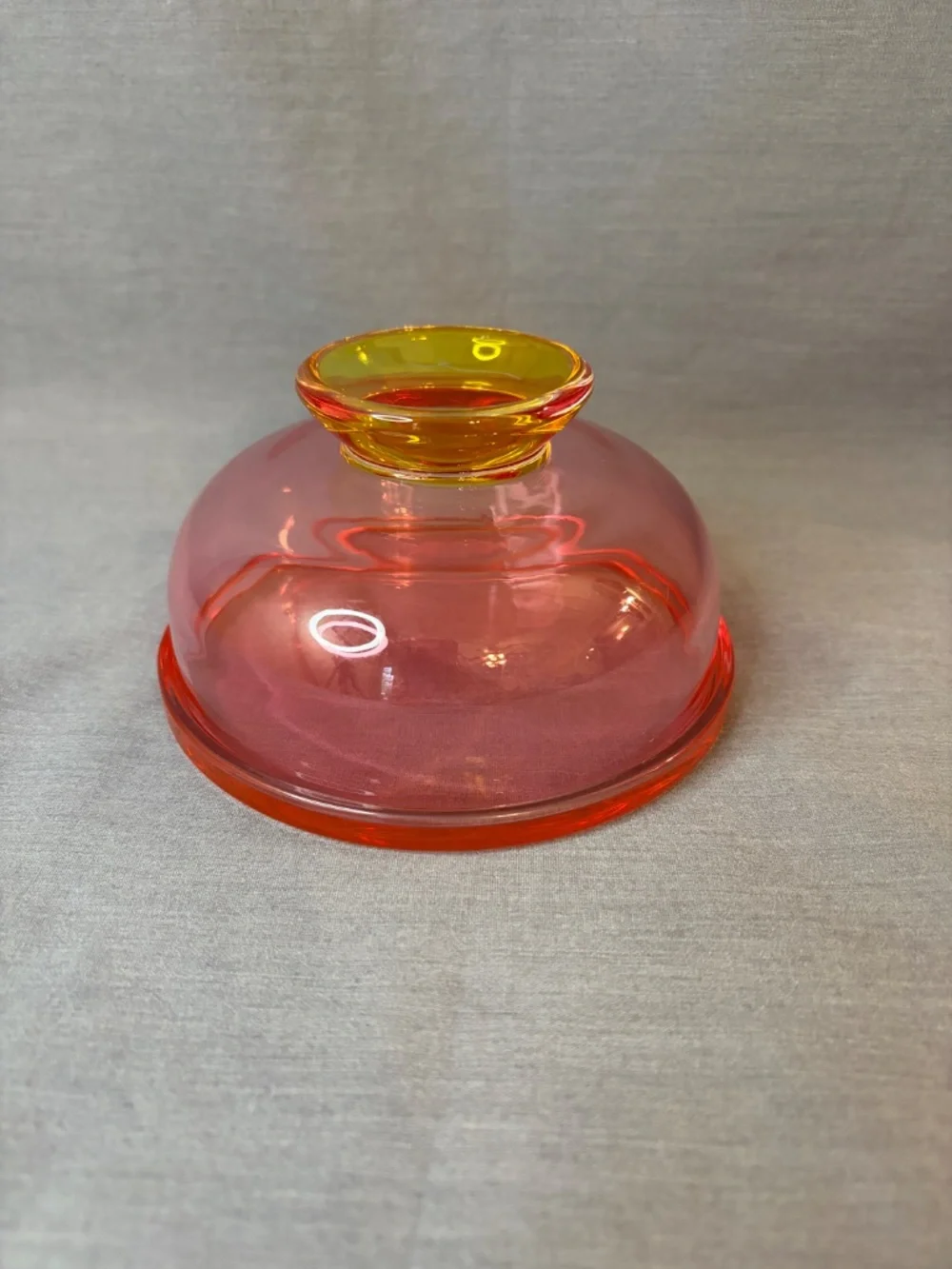Pink Glass Bowl w/Lid Yellow Base Target Bullseye Acai Cereal Ice Cream Cheese